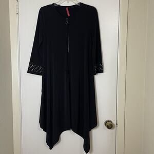 IC by Connie K black asymmetrical long sleeve half zip shift dress size small
